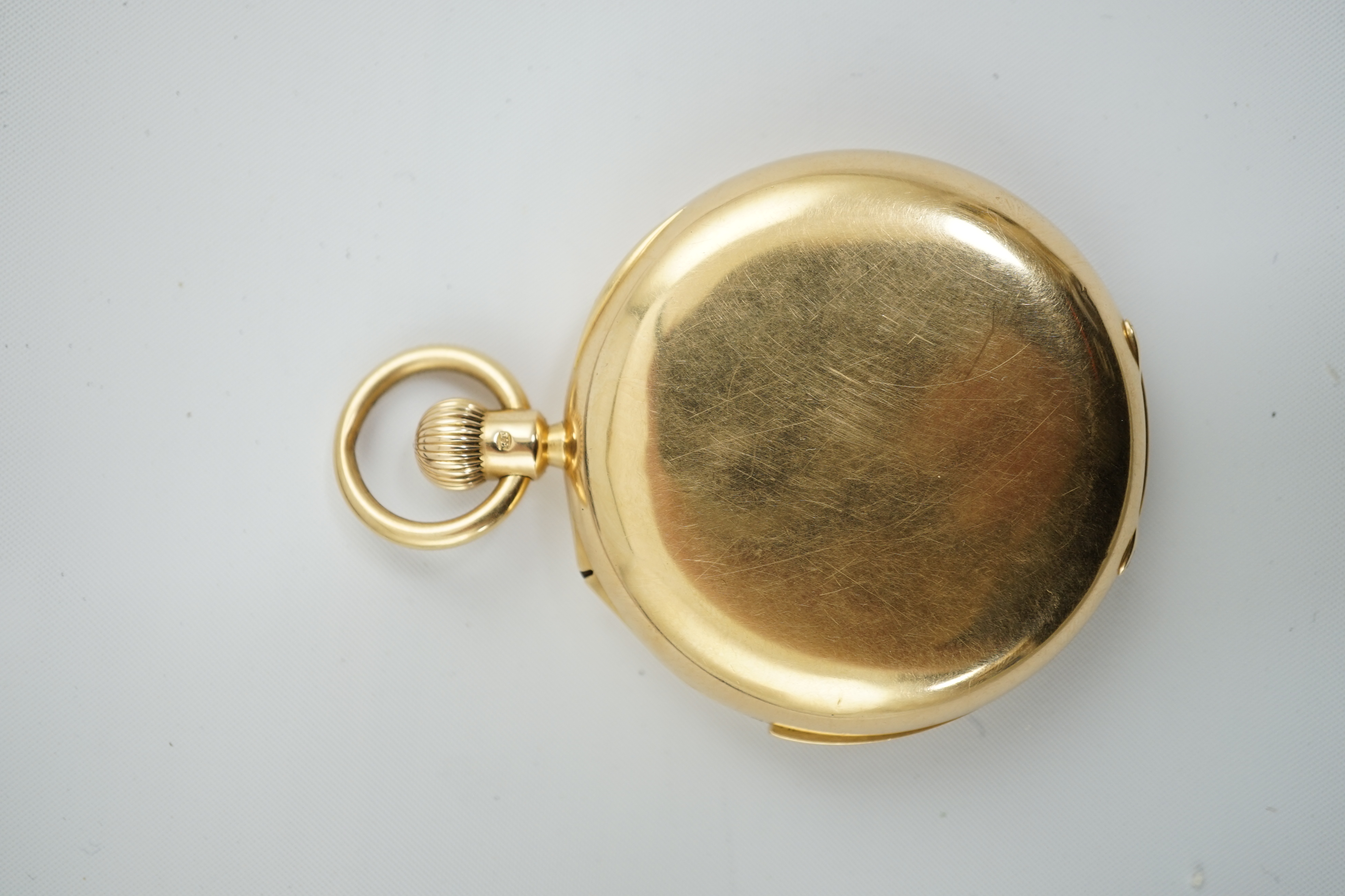 A George V 18ct gold hunter minute repeating lever pocket watch, by Ashley & Sims of Clerkenwell